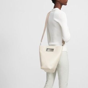 Luxe 100% Leather Cut Out Tote in Ivory by Theory